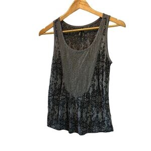 GENTLE FAWN Grey & Black Prints Scoop Neck Pleated Front Sleeveless Top S